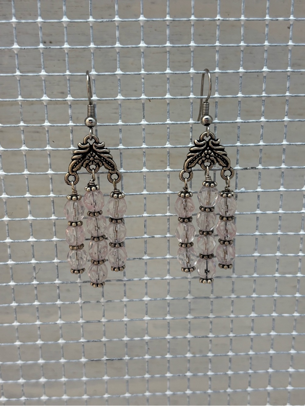 Vintage-Style Pink Bead Dangle Earrings